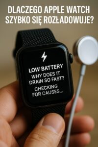 Zegarek Apple Watch z komunikatem „Low Battery”