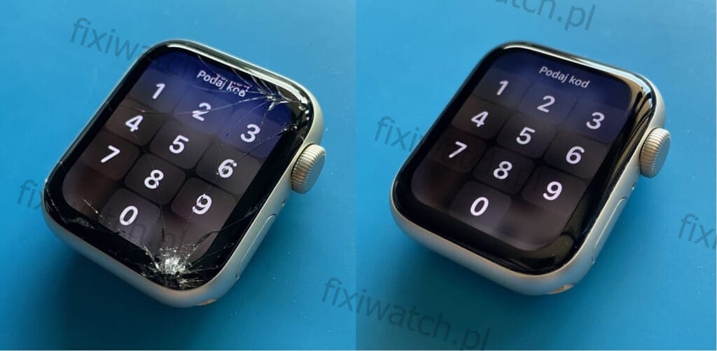 zbita szybka apple watch se2 przed i po naprawie