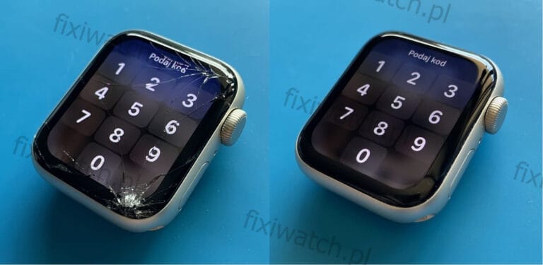 zbita szybka apple watch se2 przed i po naprawie